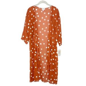 NWT Lularoe Medium Shirley Orange White Polka Dot Kimono Duster Sheer Cover Up